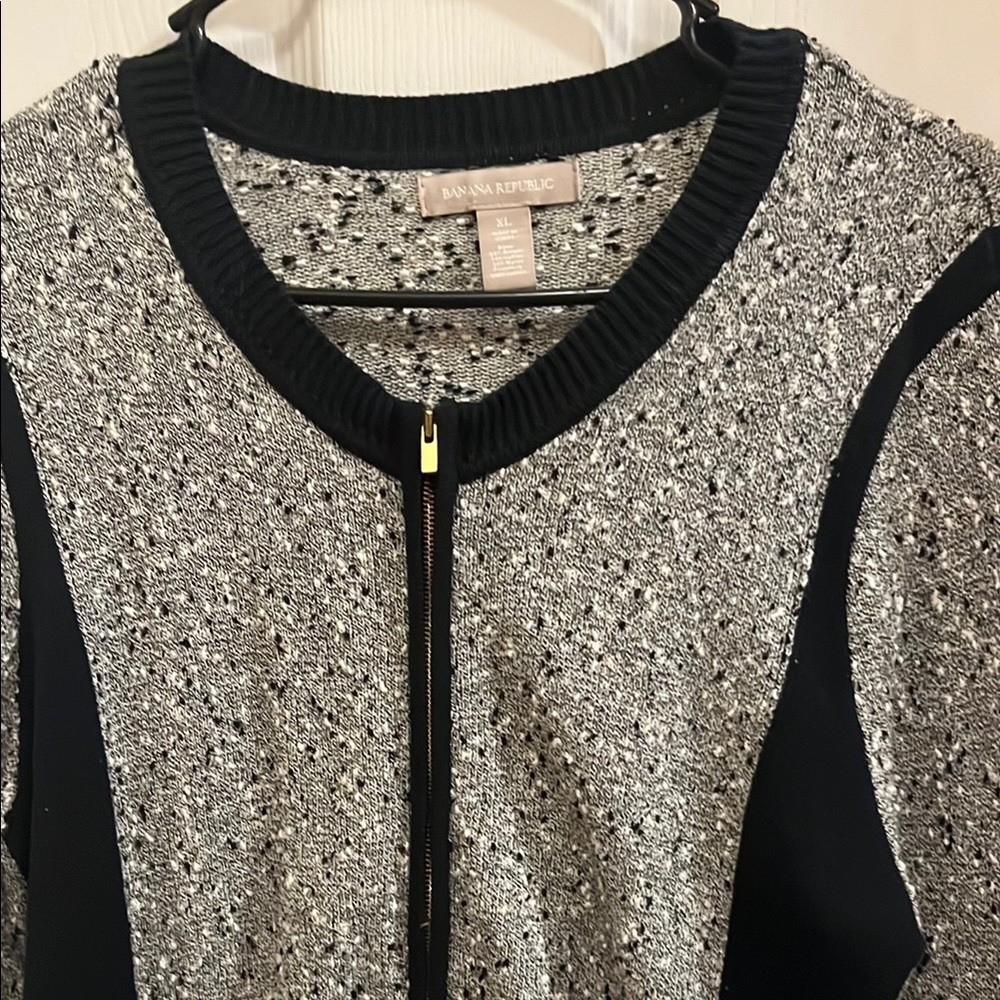 Banana Republic Black and Gray Bomber Jacket with Metallic Accents